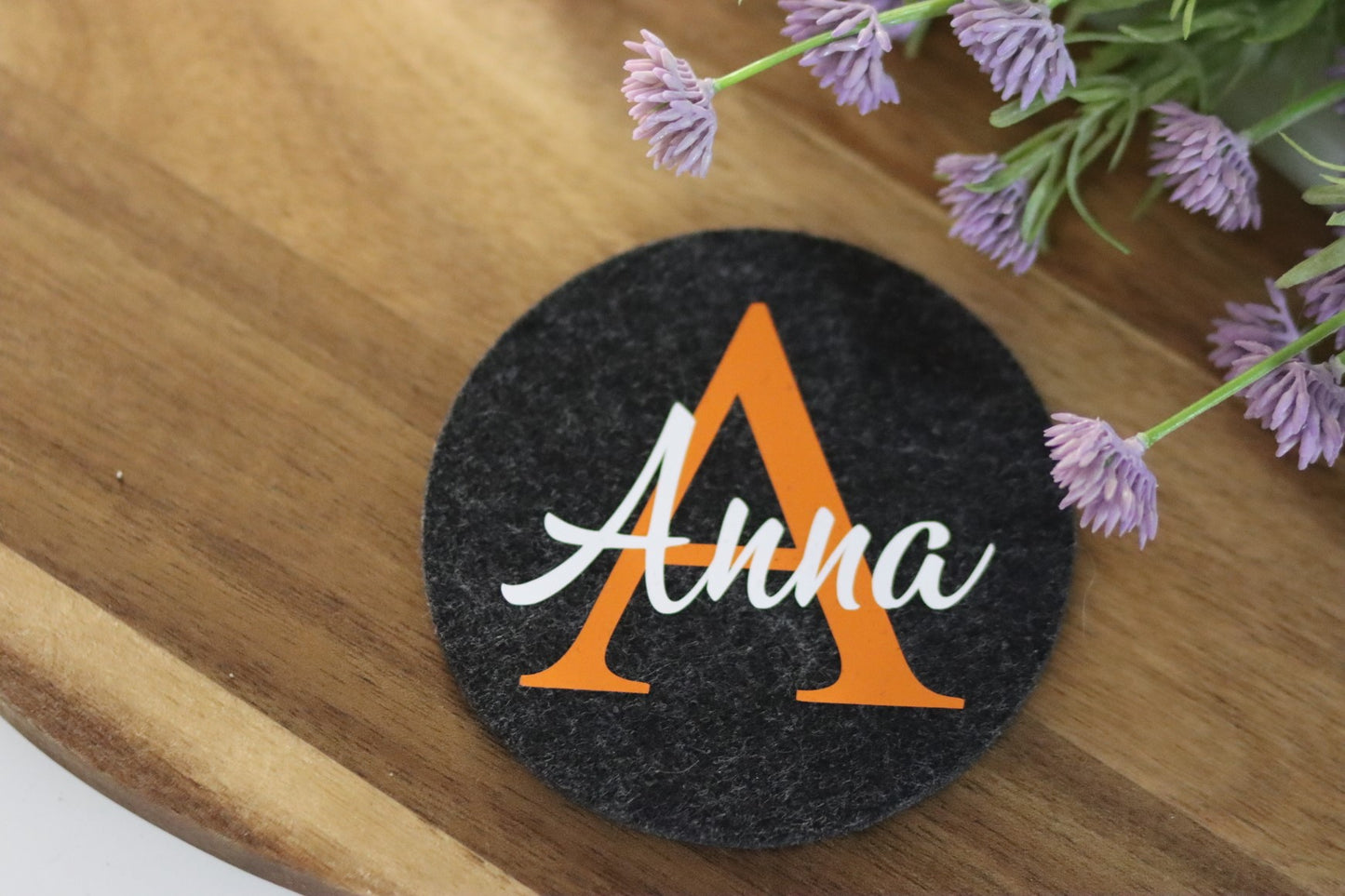 Filz-Untersetzer mit Initiale und Name | personalisierbar | handgemacht