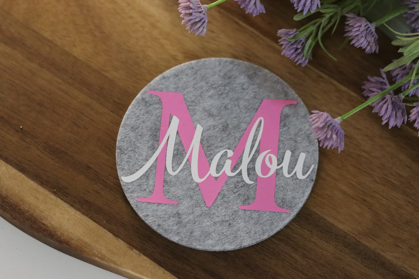 Filz-Untersetzer mit Initiale und Name | personalisierbar | handgemacht
