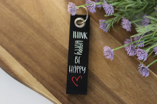 Filz-Schlüsselanhänger „Think happy be happy“ | positive Geschenkidee