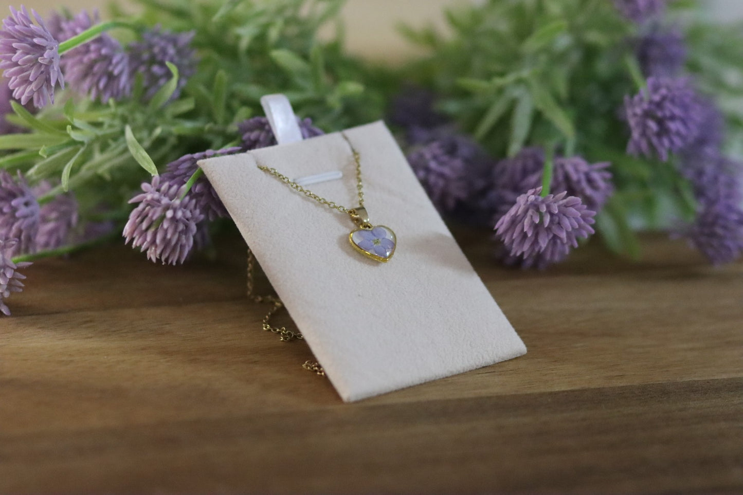 Kette mit echten Vergissmeinnicht | Herzform | handgemacht