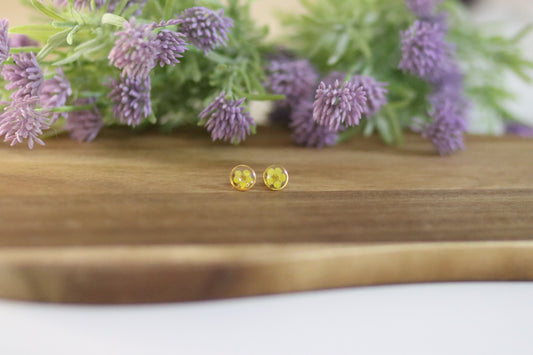 Ohrstecker mit gelber Blüte | transparent | goldfarbener Modeschmuck